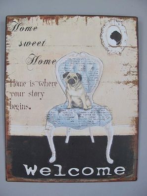 Blechschild, Reklameschild, Hund Home Sweet Home, Wandschild 25x20 cm