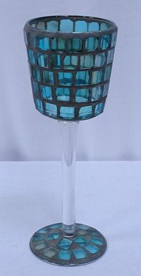 Mosaik Glaskelch, Glaswindlicht, Mosaikglas Windlicht Kerzenhalter Türkis