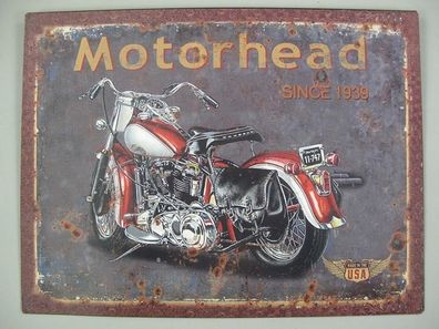 Blechschild, Reklameschild Motorhead mit Glattrand, Motorrad Wandschild 25x33 cm