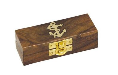 Maritime Holzbox, Leerbox, Box aus edlem Holz mit Messing Intarsie 10 cm