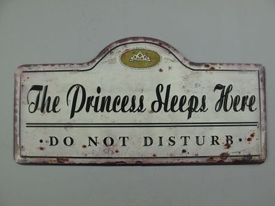 Blechschild, Reklameschild The Princess Sleeps Here Schlafzimmer Schild 25x50 cm