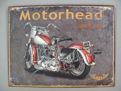 Blechschild, Reklameschild Motorhead mit Wellrand, Motorrad Wandschild 25x33 cm