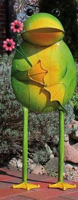 Gartenfigur Deko Frosch im Landhaus Stil, Frosch mit Blumen, Eisen