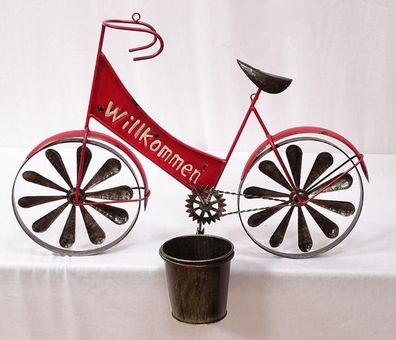 Blumentopf Wandhalter, Wandtopfhalter Fahrrad je mit Windrad in den Rädern