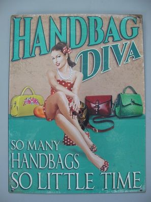Blechschild, Reklameschild Handbag Diva Pin Up Girl Wandschild Schild 33x25 cm