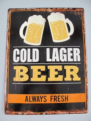 Blechschild, Reklameschild Cold Lager Beer, Kneipen Schild, 40x30 cm
