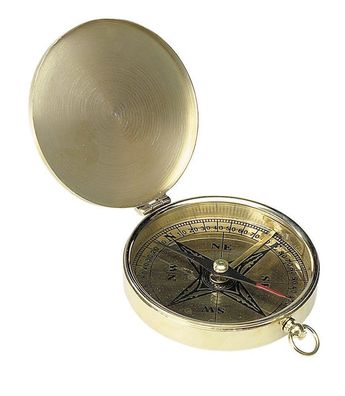 Kompass Messing vernickelt Taschenkompass Magnetkompass mit Lederetui 
