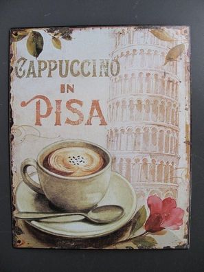 Blechschild, Reklameschild, Cappuccino in Pisa, Gastro Wandschild 25x20 cm