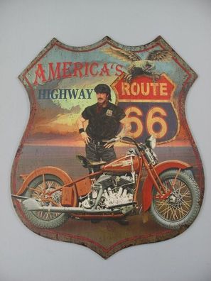 Blechschild, Reklameschild US Route 66 Motorcycle, Motorrad Wandschild 75x65 cm
