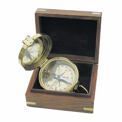 Maritimer Kompass, Magnet Kompass in edler Holz Box, Messing poliert