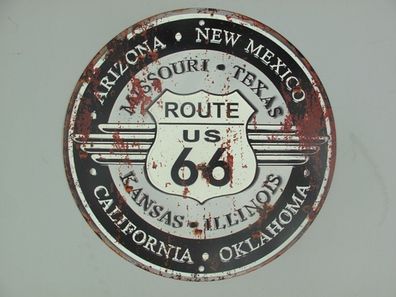 Blechschild, Reklameschild Route US 66 und Bundesstaaten Wandschild 30 cm