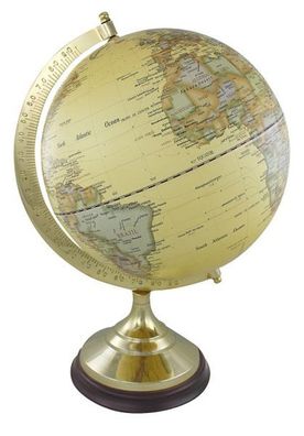 Globus auf massivem Messingstand mit Holzsockel historischer Globus 47 cm
