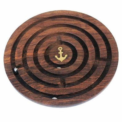 Labyrinth Spiel aus Sheesham Holz mit filigraner Messingeinlagen im Marine Stil