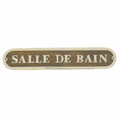 Türschild "Salle de Bain" Maritimes Kabinen Schild aus Edelholz und Messing