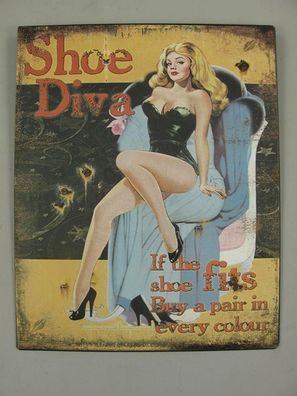 Blechschild, Reklameschild Shoe Diva, Pin-Up Wandschild 25x20 cm