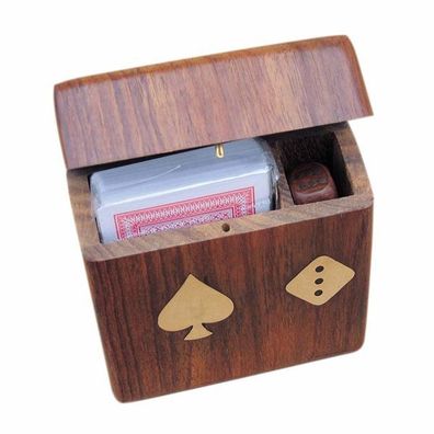 Karten und Würfel Box mit Klappdeckel, Sheesham Holz mit Messingeinlagen