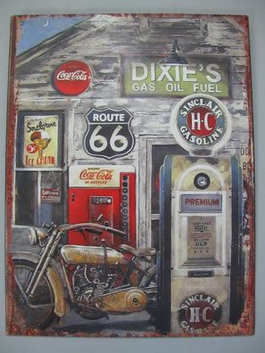 Blechschild, Reklameschild Dixie`s Station Route 66 Wandschild Schild 33x25 cm