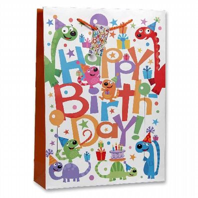Geschenktüten Papiertüten 10 Stück Happy Birthday bunte Partysaurier für Kinder