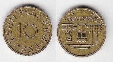 10 Franken Messing Münze Saarland 1954 ss/ vz