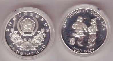 5000 Won Silber Münze Südkorea 1986 Olympiade Seoul 1987
