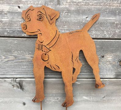 Hund Jack Russell Terrier 50x38cm Beetstecker Gartenstecker Edelrost Metall