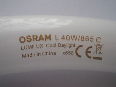 Osram L 40W/865 C LumiLux Cool DayLight Made in China CE x658 L40w/865C 40 W T 9