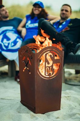 Feuerkorb FC Schalke 04 Glück auf S04 eckig blau-weiss Feuerstelle Edelrost