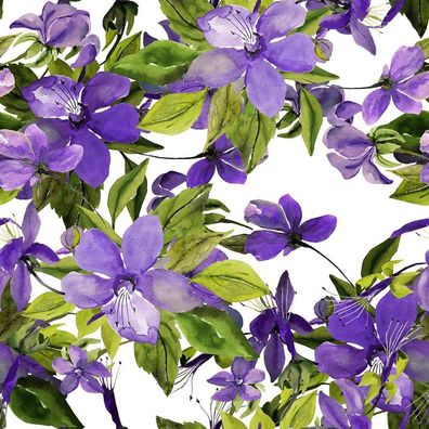 20 Servietten, Blühende violette Clematis, Lila Waldrebe 33x33 cm