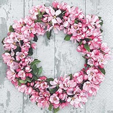 20 Servietten, Frühling Romantischer Blumenkranz aus Apfelblüten 33x33 cm