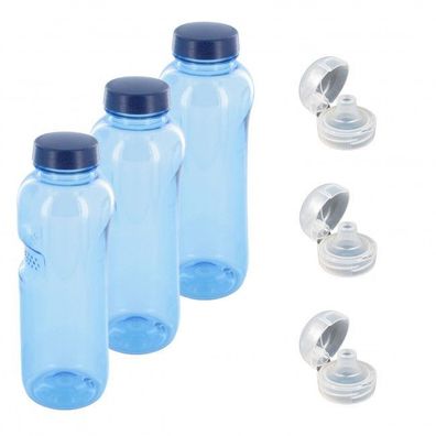 3x Kavodrink Tritan Trinkflasche 0,75 L Wasserflasche BPA frei + 3x Flip Top Deckel