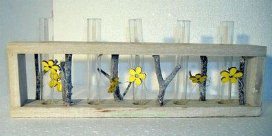 Vase Vasenreihe Frühlingsdeko Tischdeko Holz Glas Kombination Frühling Dekoration