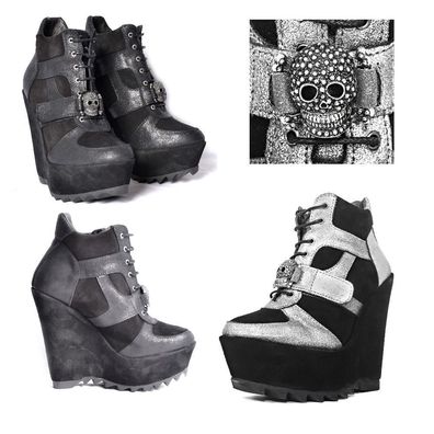 Boots & Braces Plateauschuh Silver Skull
