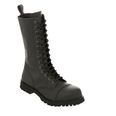 Boots & Braces 14-Loch Stiefel Basic aus mattschwarzem Leder mit Stahlkappe