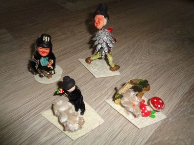 4 sehr alte Figuren auf Pappe Silvester / Neujahr - Sebnitz