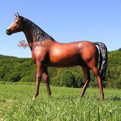 Pferd Figur lebensgroß braun Hengst Deko Aufsteller Aussenbereich Statue Fan Art,