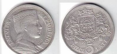 5 Lati Silber Münze Lettland 1931