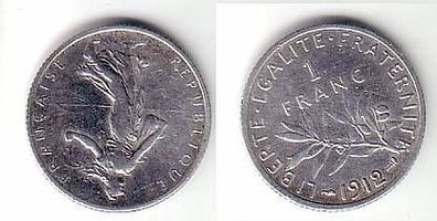 1 Franc Silber Münze Frankreich 1912