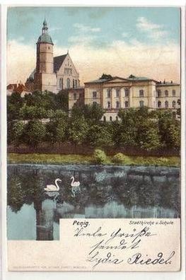 55451 Ak Penig Stadtkirche und Schule 1908
