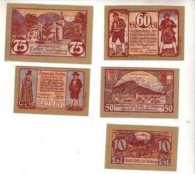 5 Banknoten Notgeld Marktgemeinde Lofer 1921