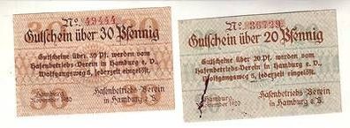 2 Banknoten Notgeld Hafenbetriebs Verein in Hamburg e.V. 1920