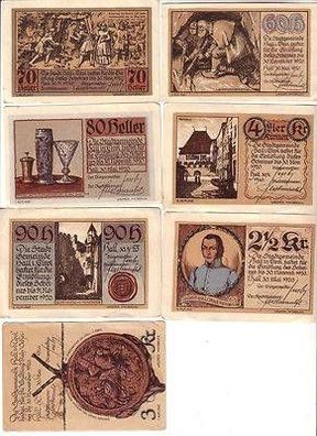 7 Banknoten Notgeld Stadtgemeinde Hall in Tirol 1920