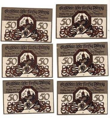 6 Banknoten Notgeld Stadt Delitzsch 1921