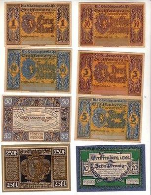 8 Banknoten Notgeld Stadtsparkasse Greiffenberg in Schlesien 1920