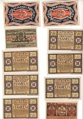 10 Banknoten Notgeld Stadt Hameln 1921