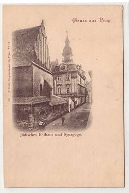 55962 Ak Gruß aus Prag jüdisches Rathaus und Synagoge um 1900