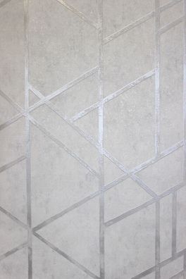 Geometrisches Fugen Muster Vliestapete weiß silber