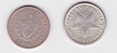 10 Centavos Silber Münze Kuba 1949 2,5 Gramm 900er AG (130553)
