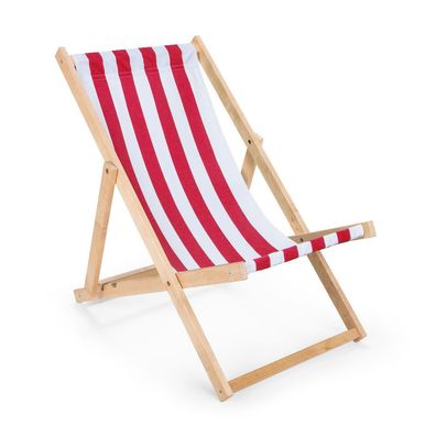 Holz Sonnenliege Strandliege Liegestuhl aus Holz Gartenliege Rot-Weiß gestreift