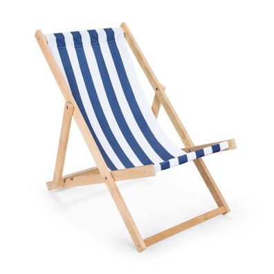 Holz Sonnenliege Strandliege Liegestuhl aus Holz Gartenliege Blau-Weiß gestreift