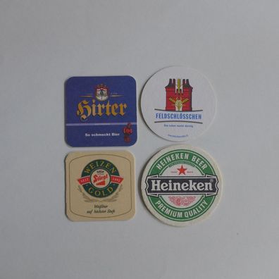 4 Bierdeckel , Stiegel , Hirter , Feldschlösschen , Heineken